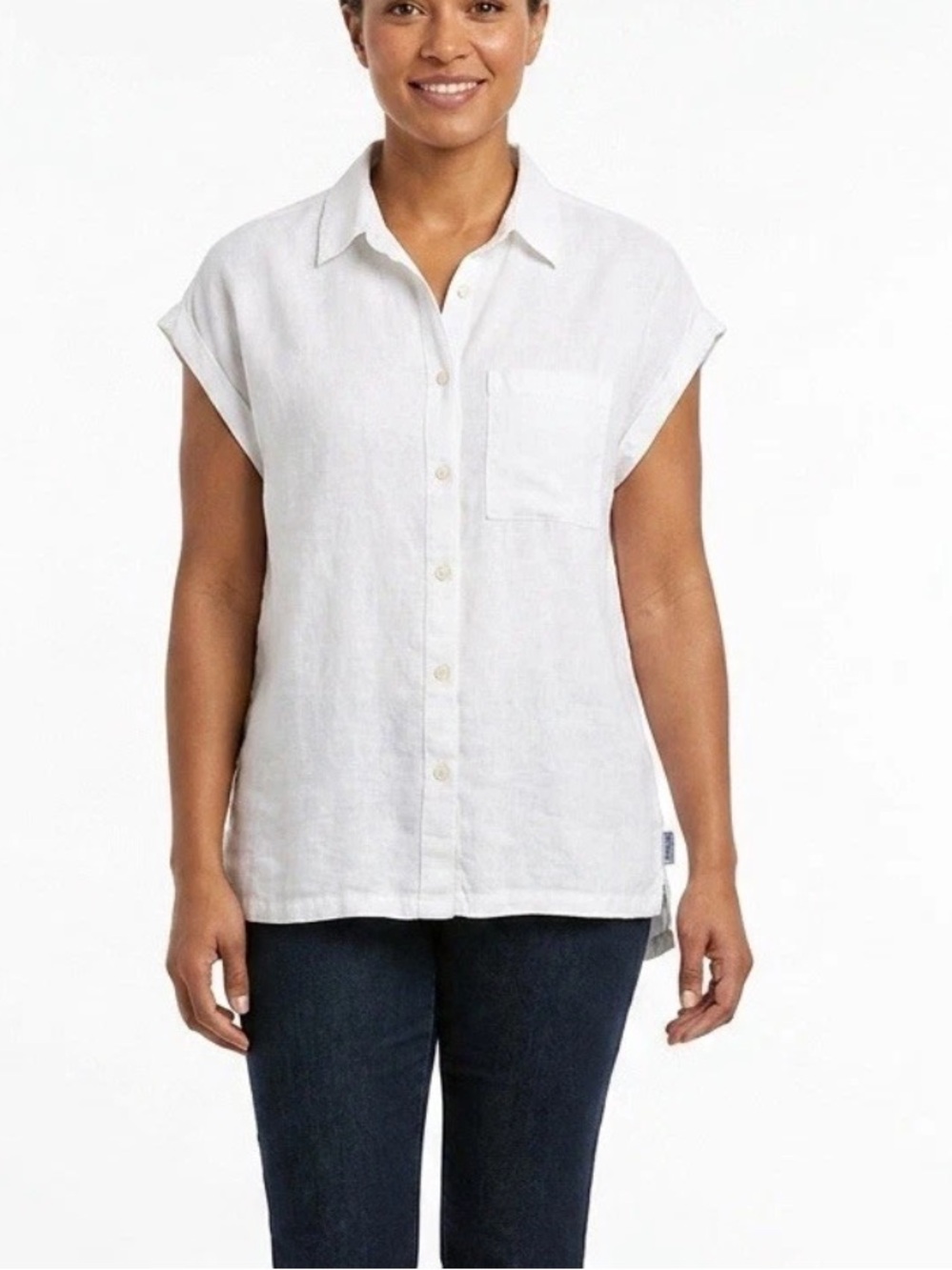 Orvis Linen Blend Button Up Shirt White Short Sleeve Women’s Small